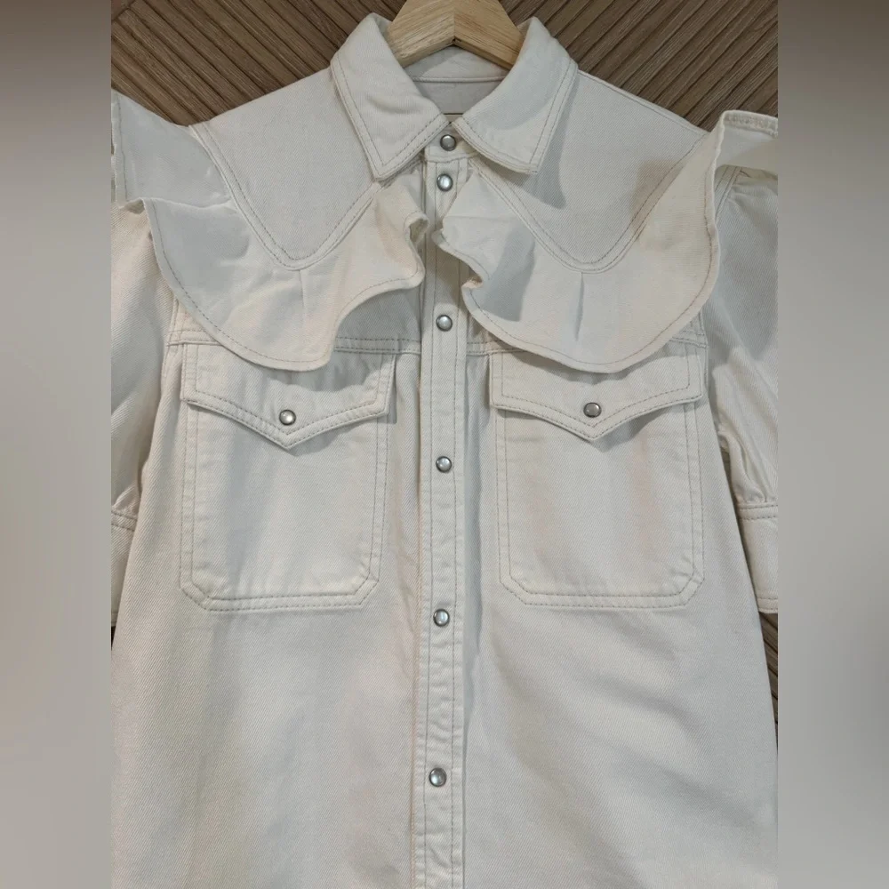 🤍Zadig & Voltaire🤍Toky White Denim Ruffle Shirt, M - Picture 8 of 13